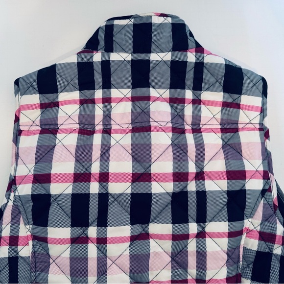 Crown & IVY Woman Pink Black Plaid Puffer Quilted Full Zip Vest Size Small - Picture 6 of 16